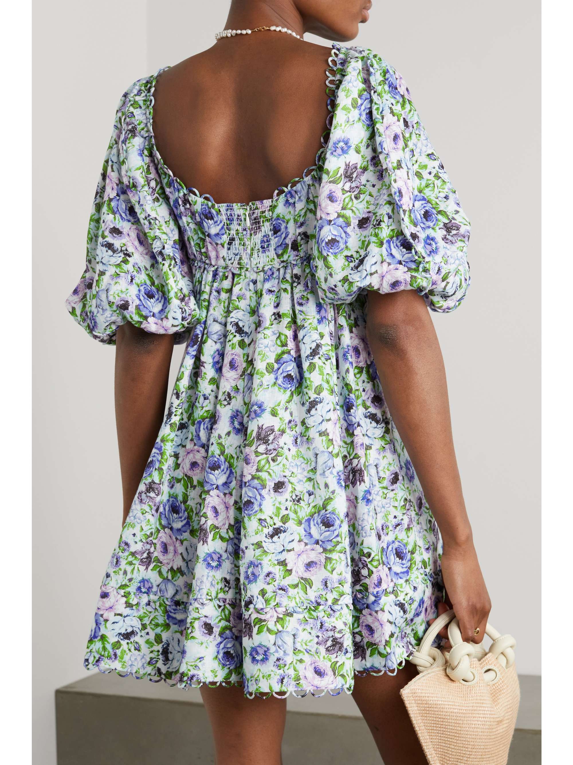 ZIMMERMANN + NET SUSTAIN scalloped pleated floral-print organic linen mini dress