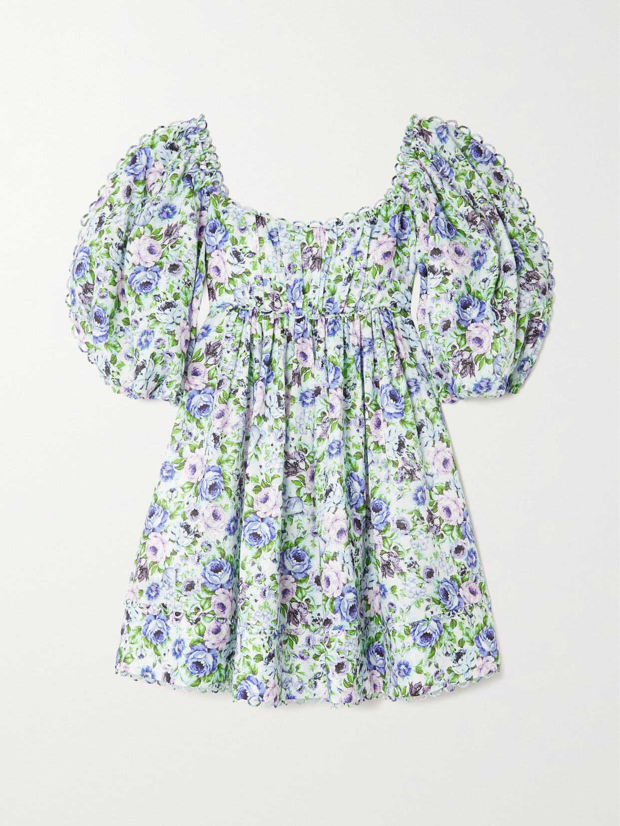 Zimmermann - + Net Sustain Scalloped Pleated Floral-print Organic Linen Mini Dress - Blue 22 Awaiting product image