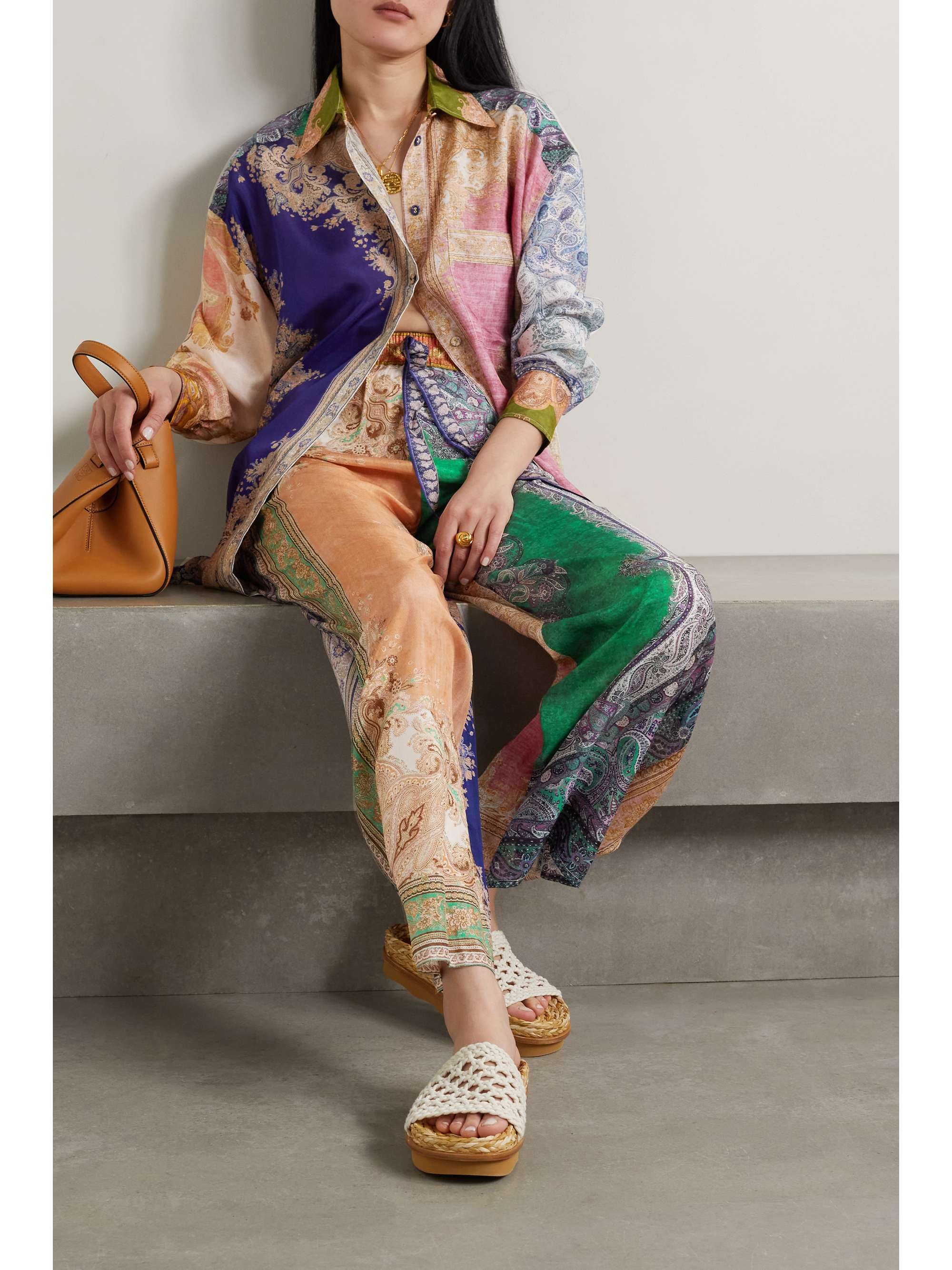 Gray Printed silk crepe de chine wide 
