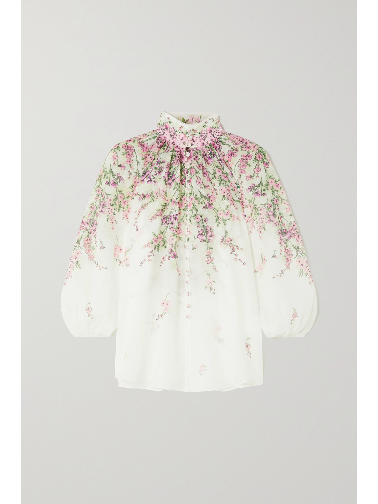 Zimmermann Jude Floral Balloon-sleeve Blouse In Pink