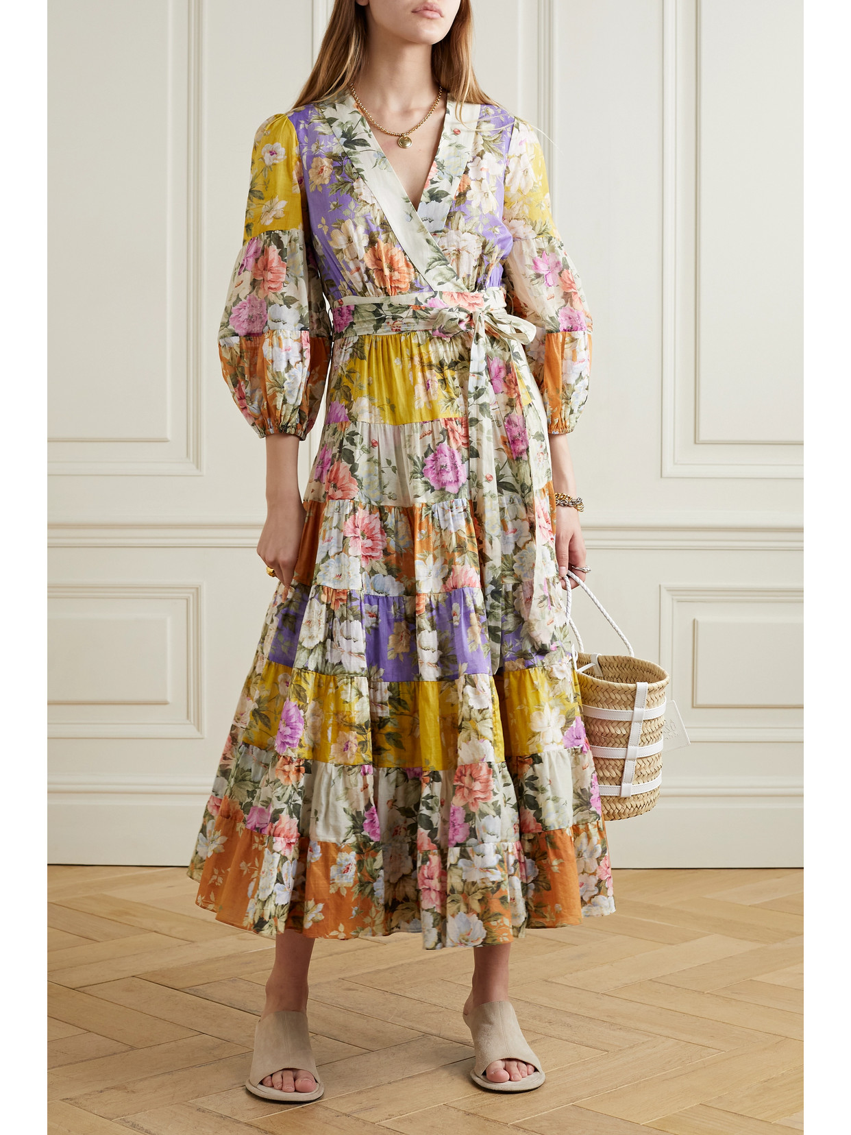 Zimmermann Pattie Floralprint Cottonvoile Wrap Midi Dress In