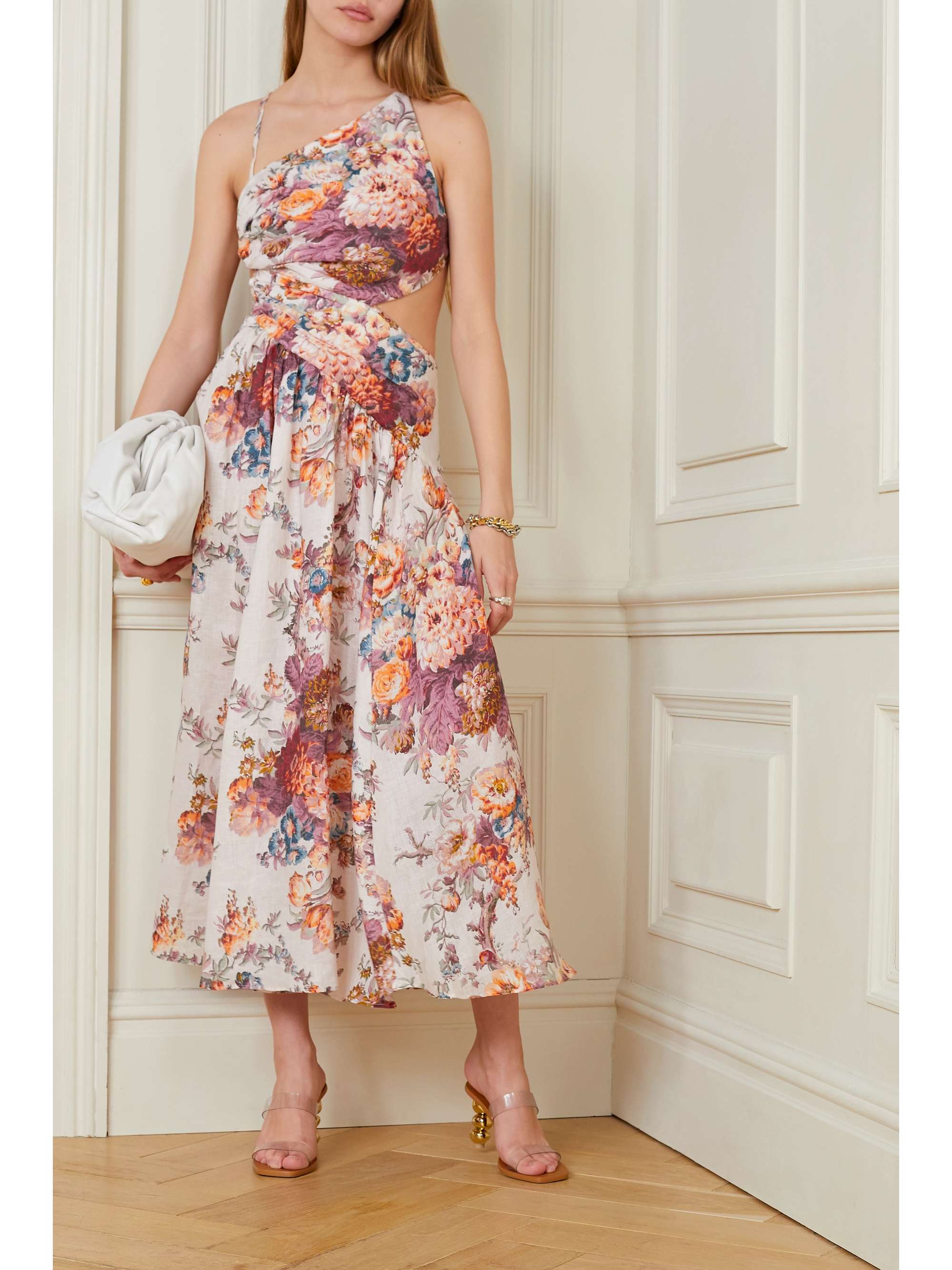 ZIMMERMANN Pattie cutout open-back floral-print linen midi dress