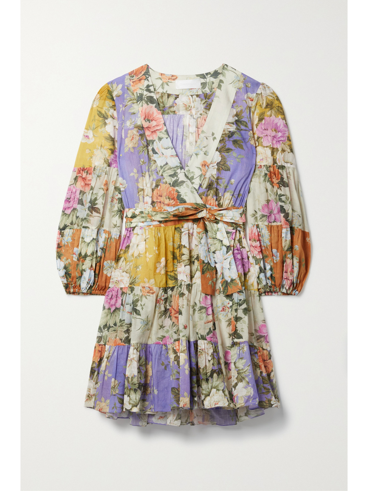 ZIMMERMANN PATTIE BELTED FLORAL-PRINT COTTON-VOILE WRAP MINI DRESS