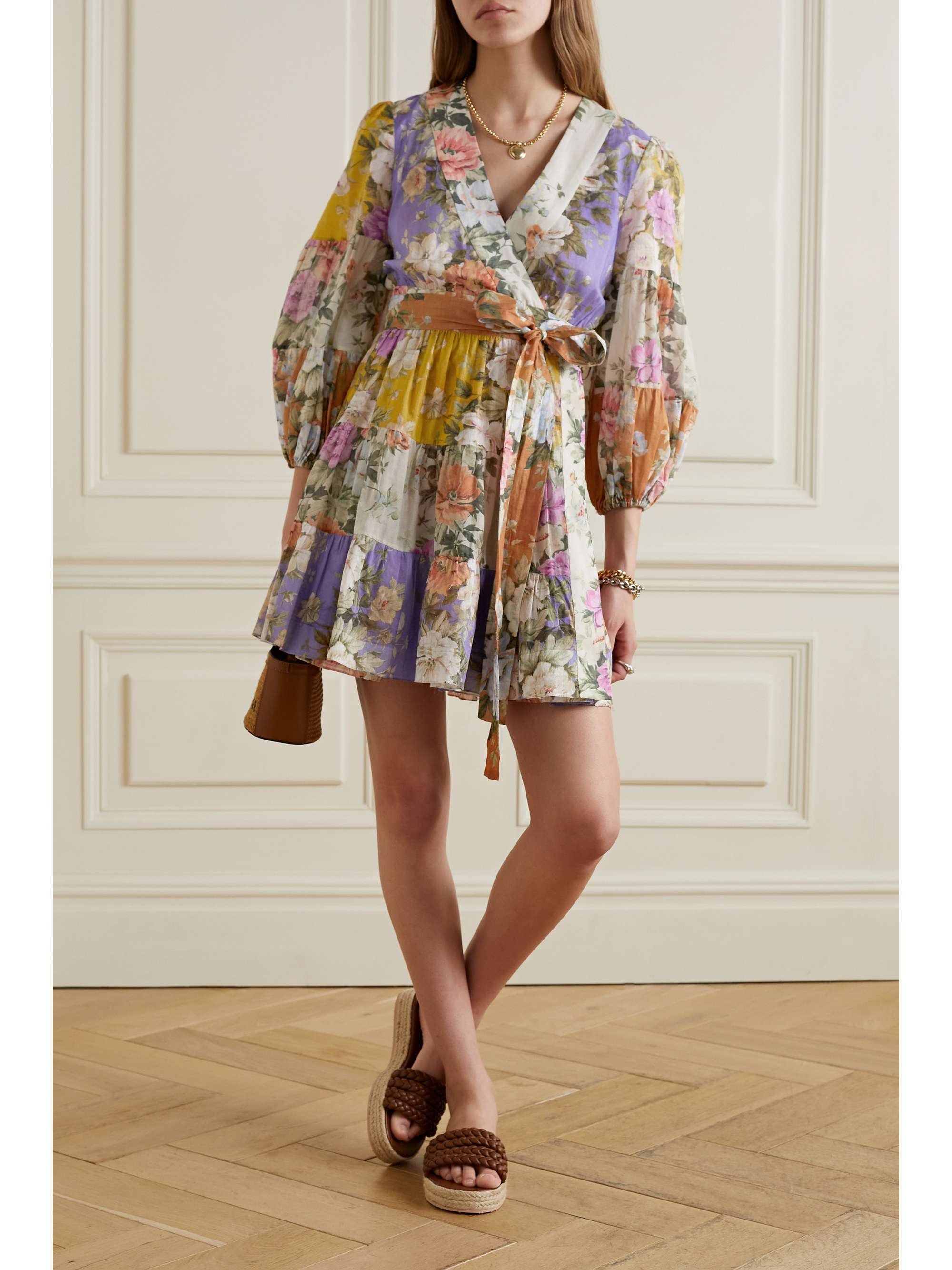 Purple Pattie belted floral-print 