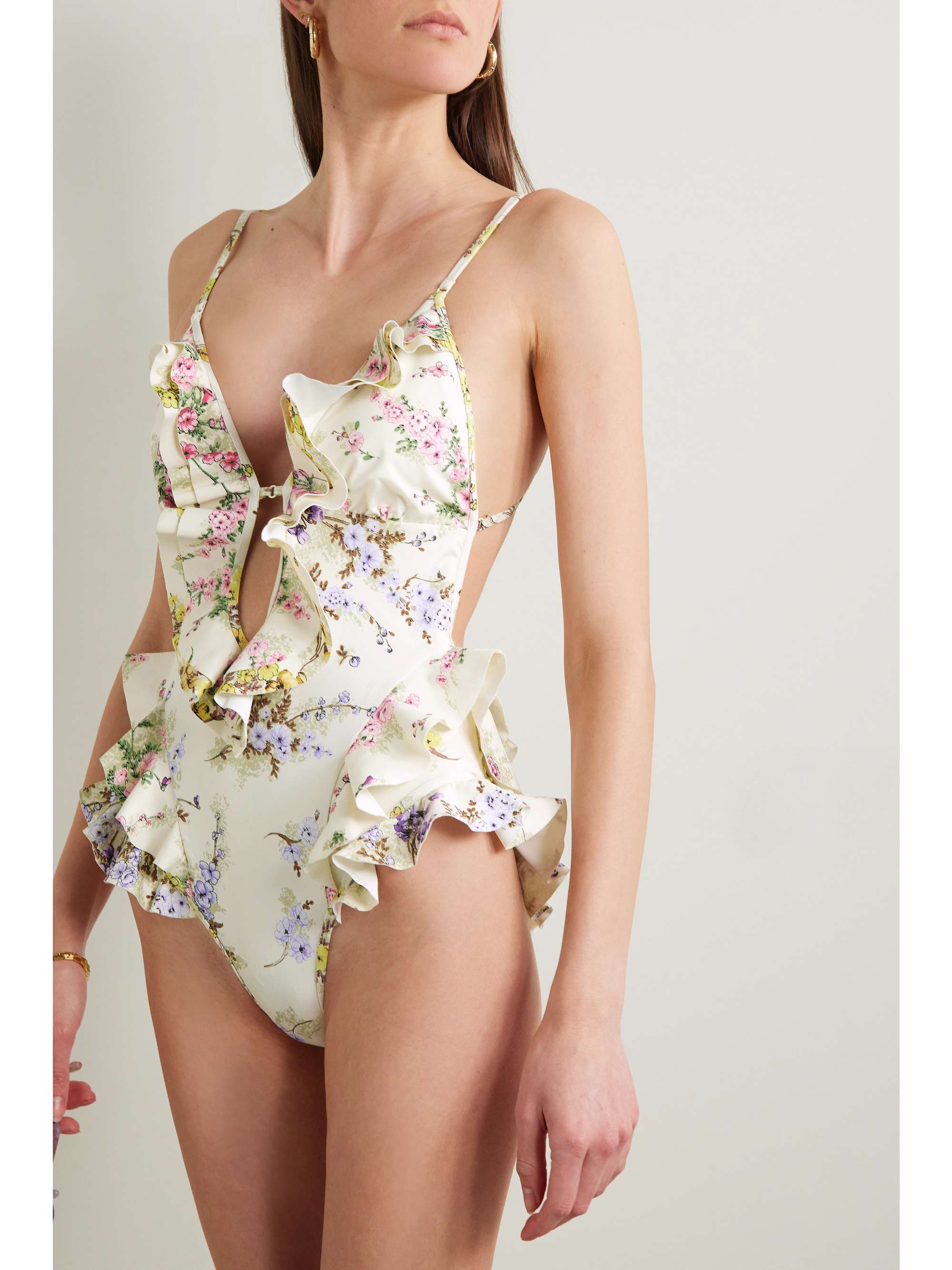 ZIMMERMANN Jude Waterfall ruffled floral-print swimsuit