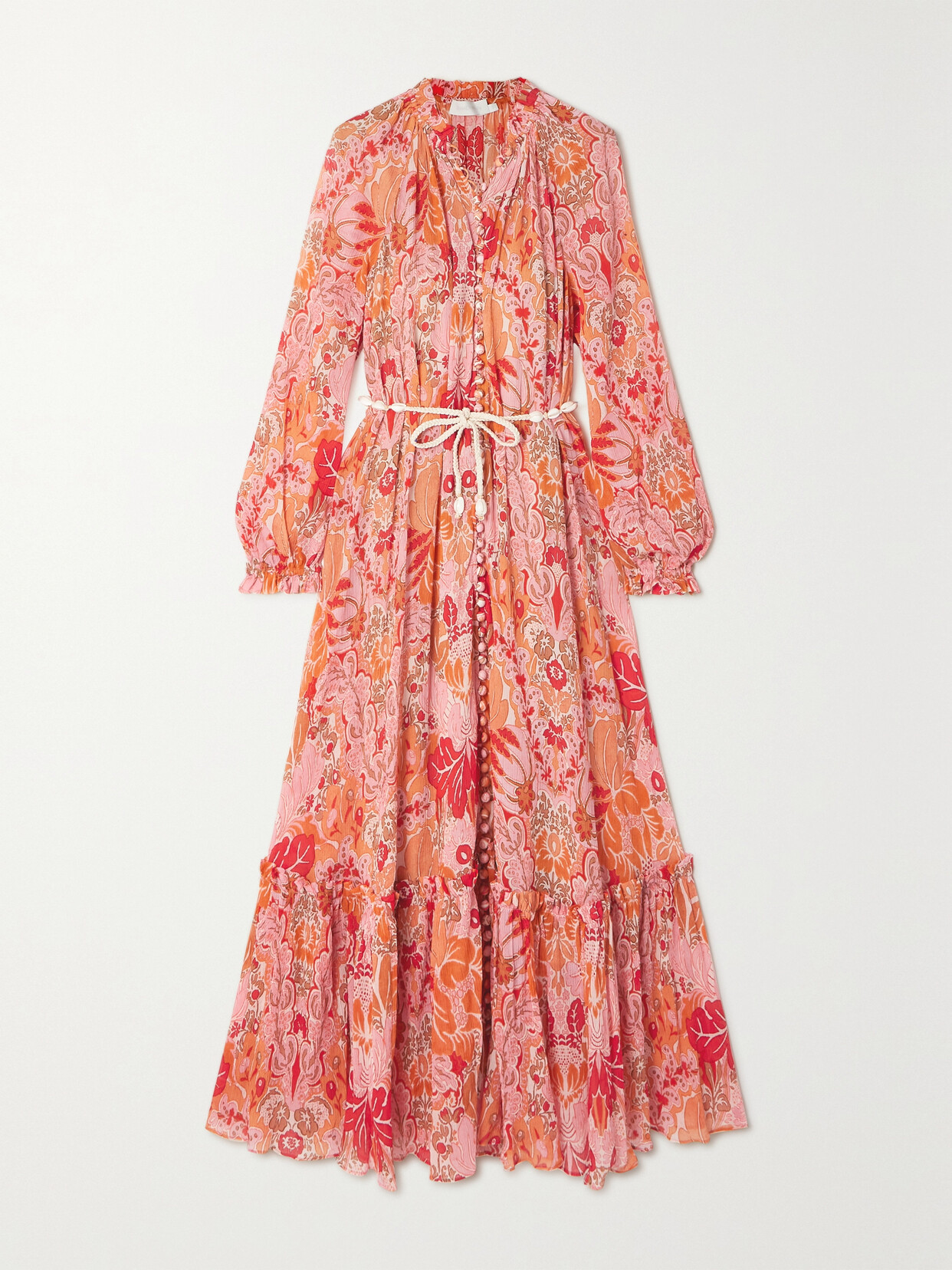 ZIMMERMANN + NET SUSTAIN PATTIE BELTED FLORAL-PRINT COTTON AND SILK-BLEND CREPON MAXI DRESS