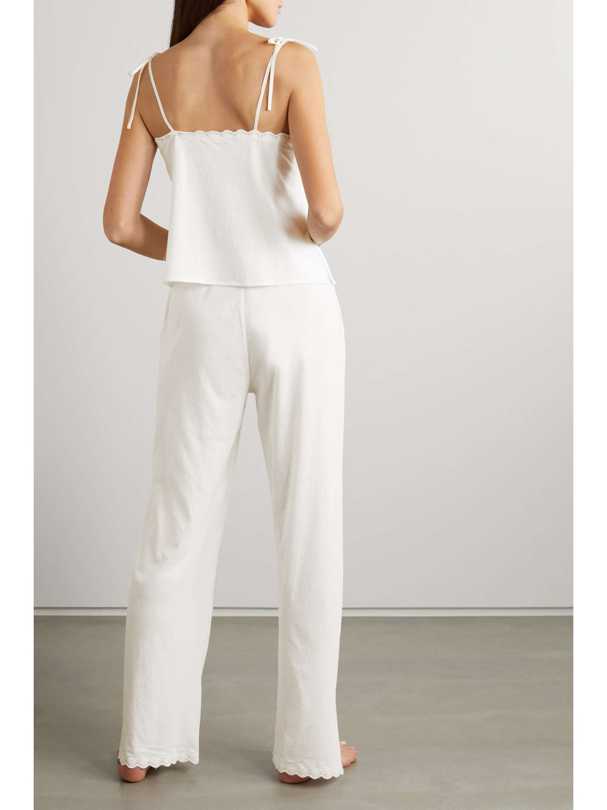 SKIN Kara lace-trimmed organic Pima cotton-jersey pajama set