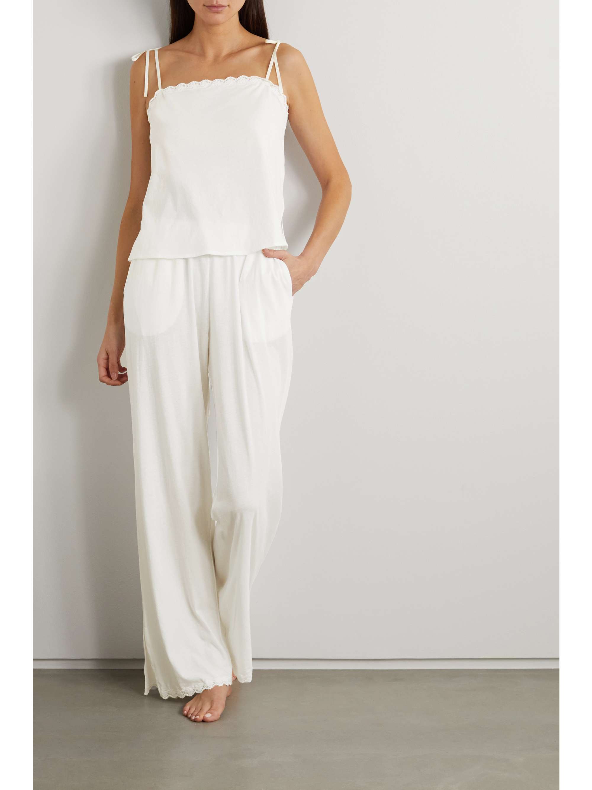 SKIN Kara lace-trimmed organic Pima cotton-jersey pajama set