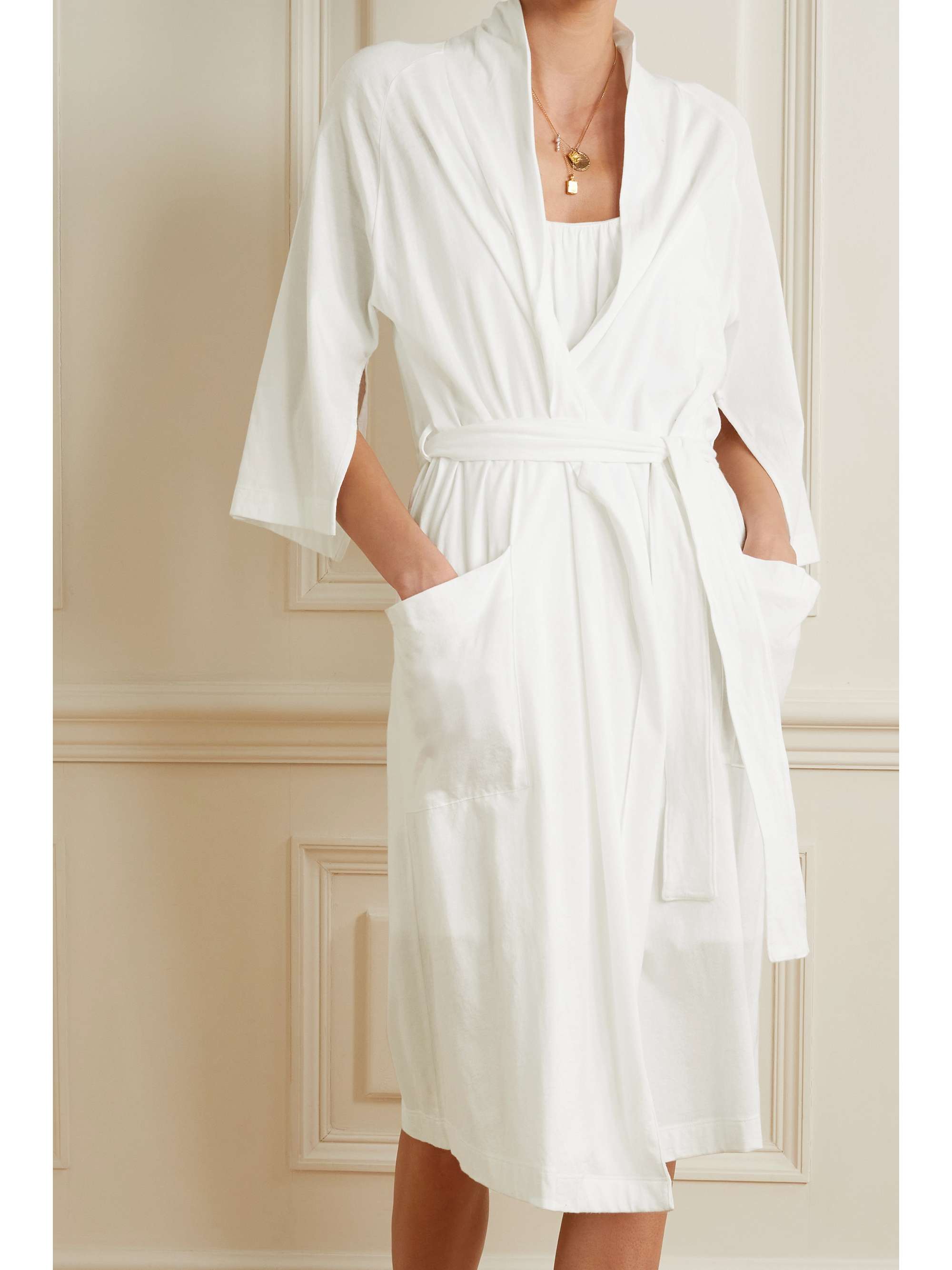 SKIN Kyra belted organic Pima cotton-jersey robe
