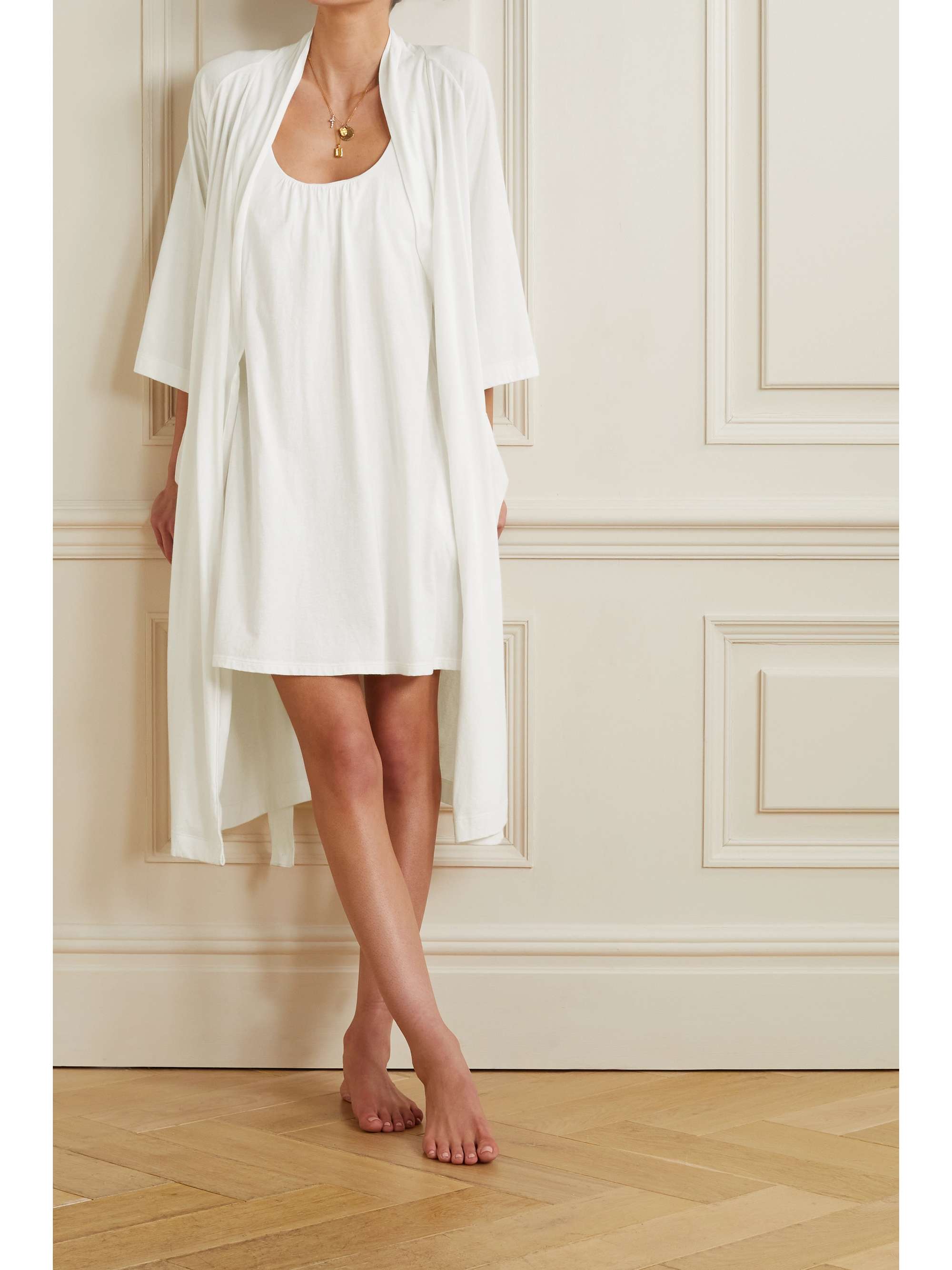 SKIN Kyra belted organic Pima cotton-jersey robe