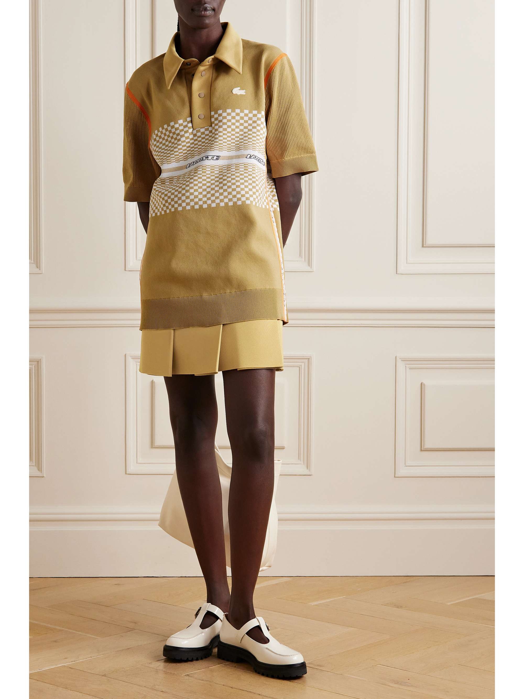 LACOSTE Elvis appliquéd pleated woven tennis skirt