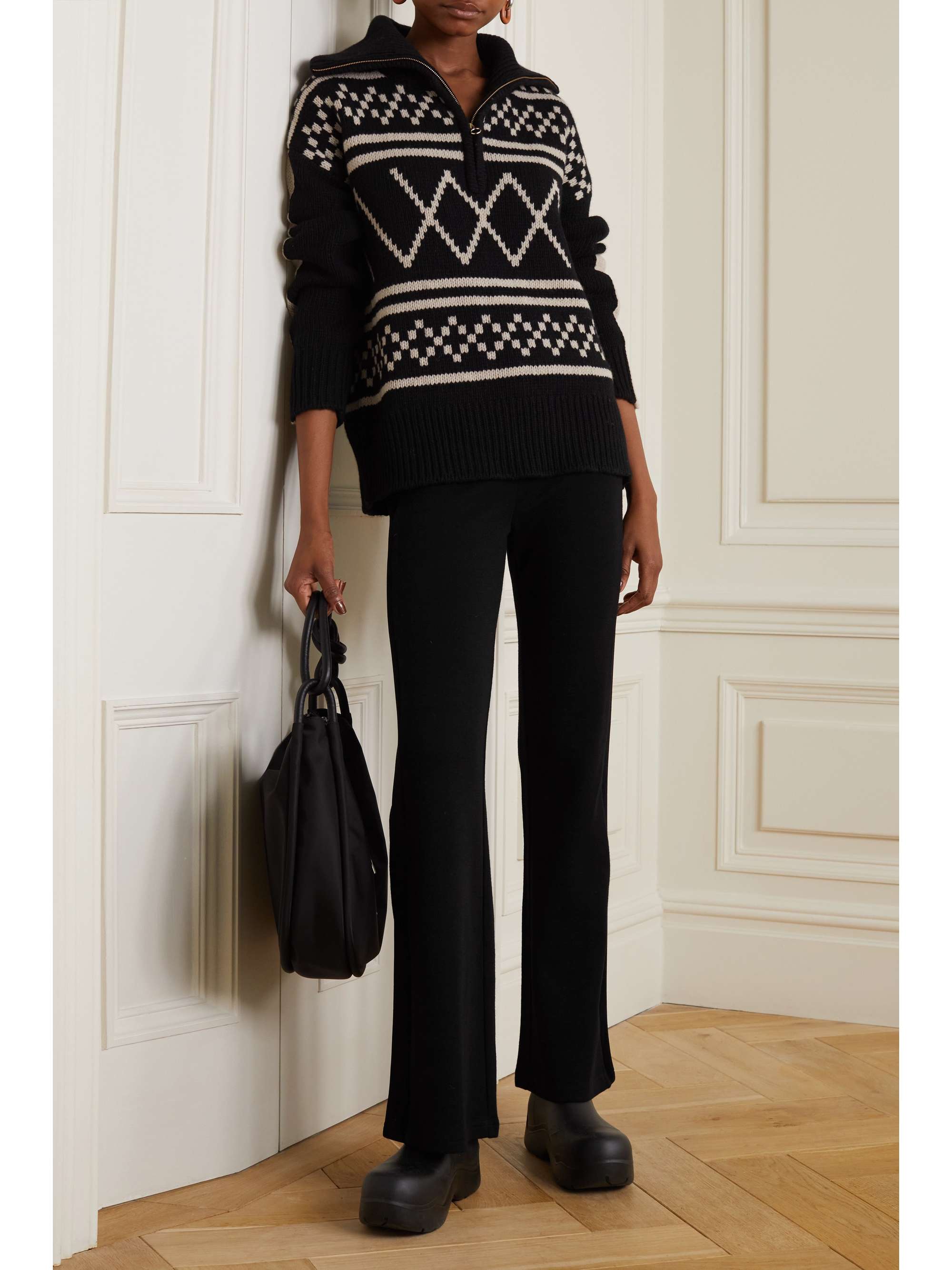 WE NORWEGIANS Tind velvet-trimmed merino wool flared pants