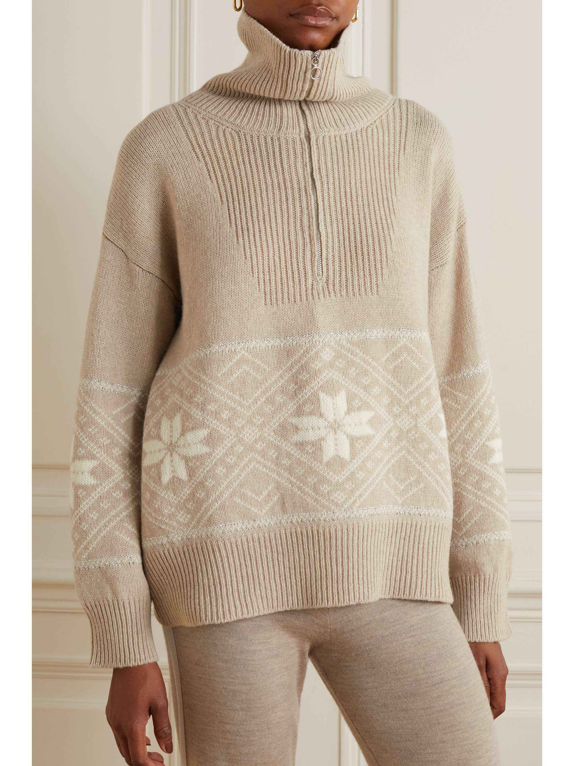 WE NORWEGIANS Snowflake Pullover aus einer Merinowollmischung mit Fair-Isle-Motiv und Reißverschluss