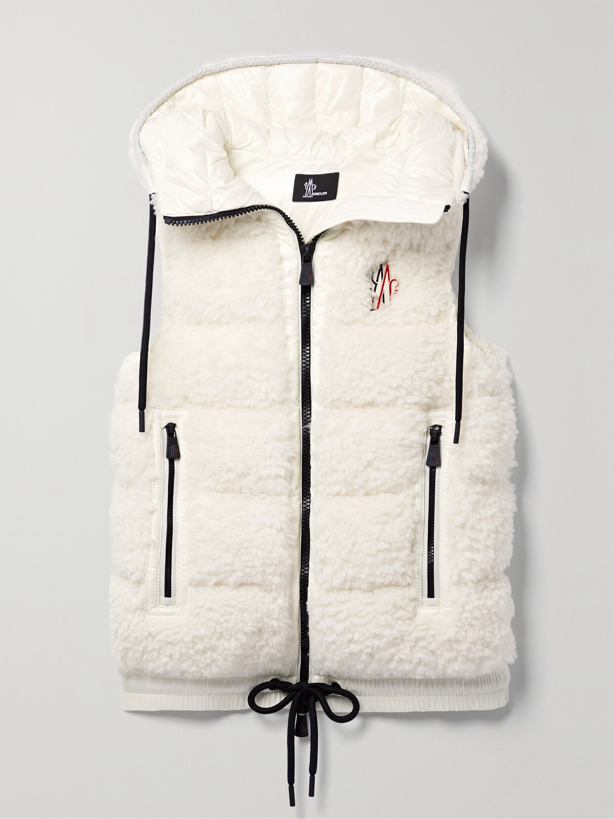 Shop Moncler Hooded Shell-trimmed Fleece Down Vest In White