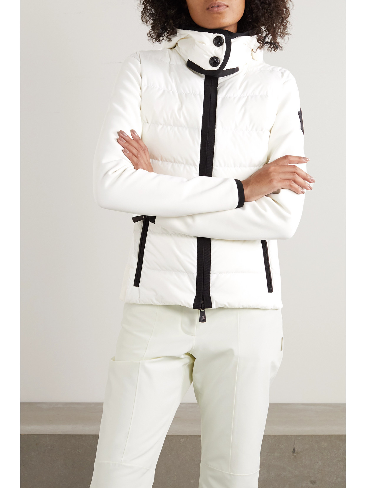 Moncler Lamoura Hooded Grosgrain-trimmed Quilted Down Ski Jacket In White