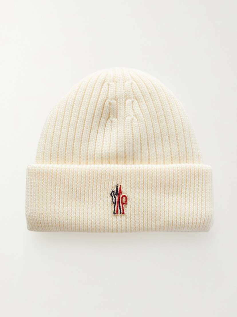 Moncler Grenoble Appliqued Padded Ribbed Wool Beanie