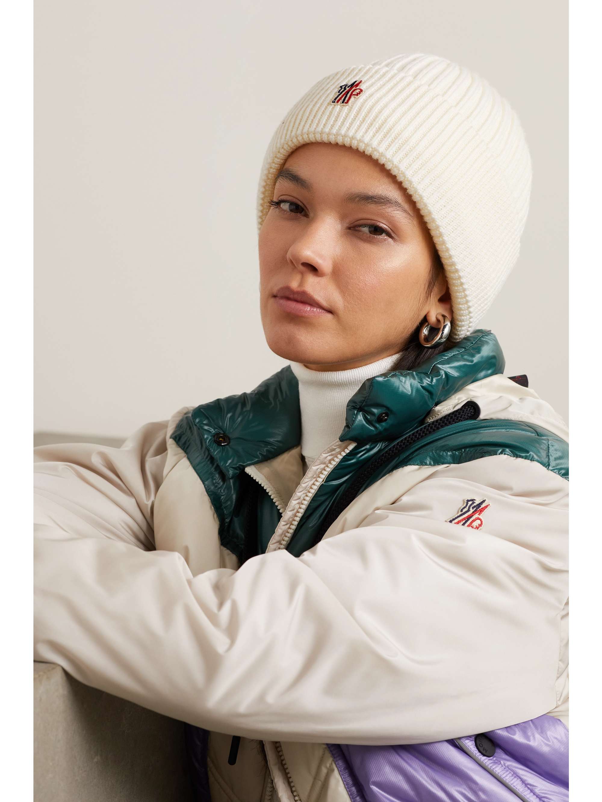 MONCLER GRENOBLE Appliqued padded ribbed wool beanie