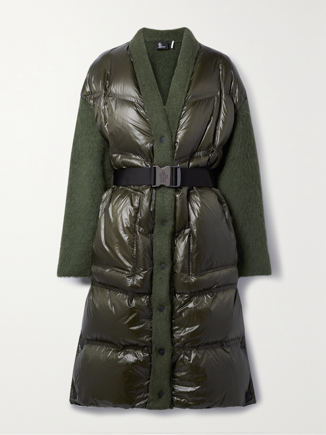 Moncler Grenoble - Belted Brushed-fleece And Quilted Shell Down Jacket - Green