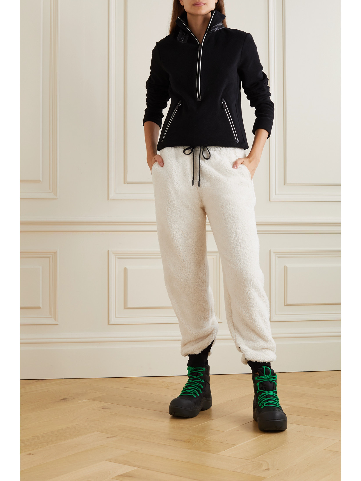 Shop Moncler Shell-trimmed Fleece Ski Pants In White