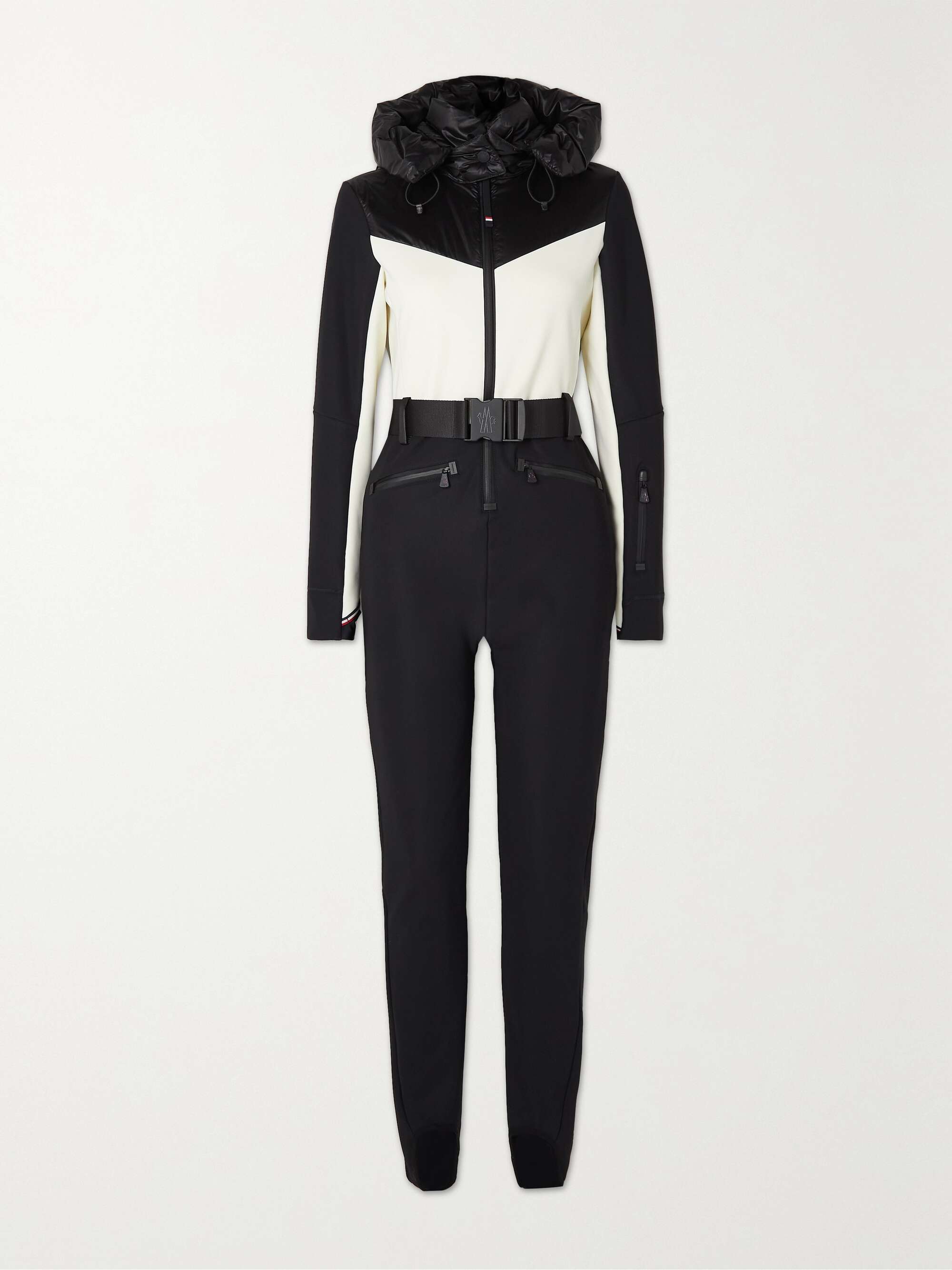 MONCLER GRENOBLE Hooded belted two-tone down ski suit | NET-A-PORTER