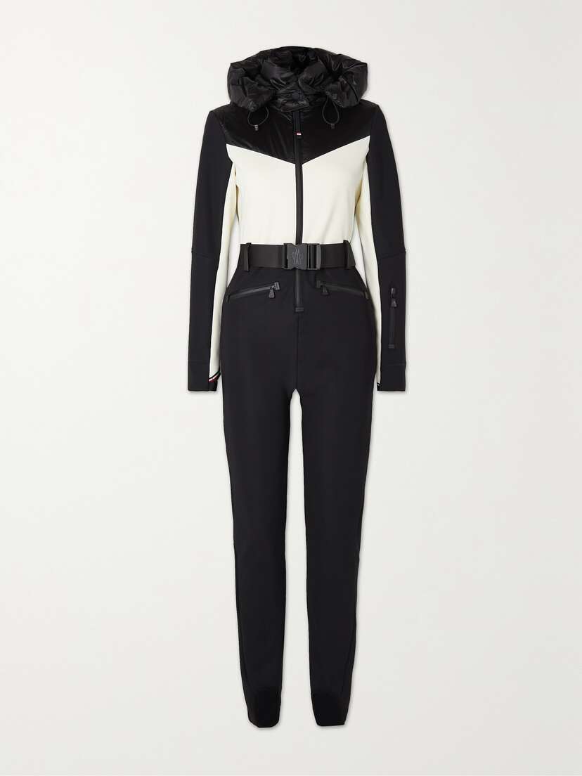 Moncler Grenoble Hooded Belted Two-tone Down Ski Suit
