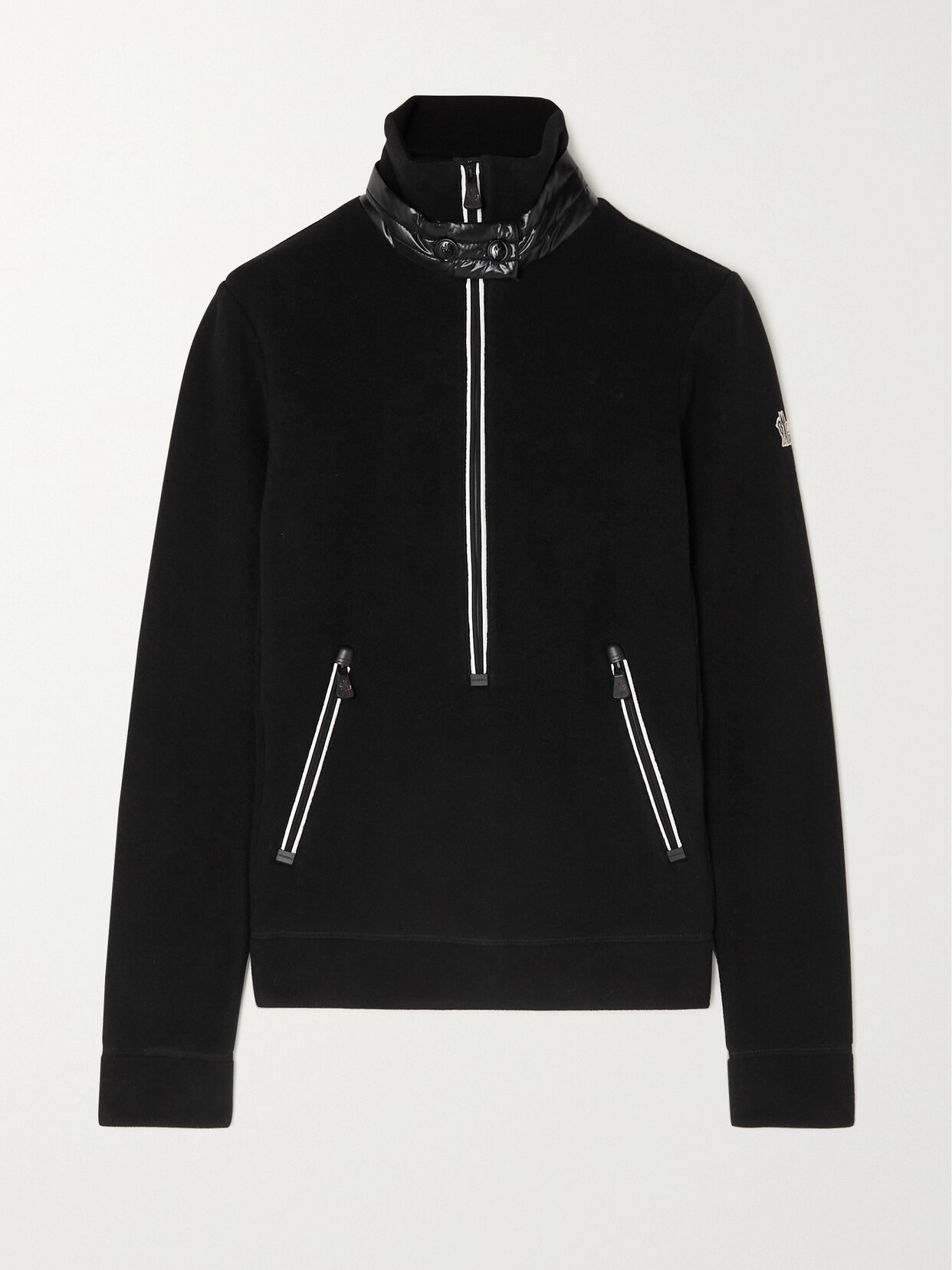 Shop Moncler Shell-trimmed Half-zip Fleece Jacket In Black