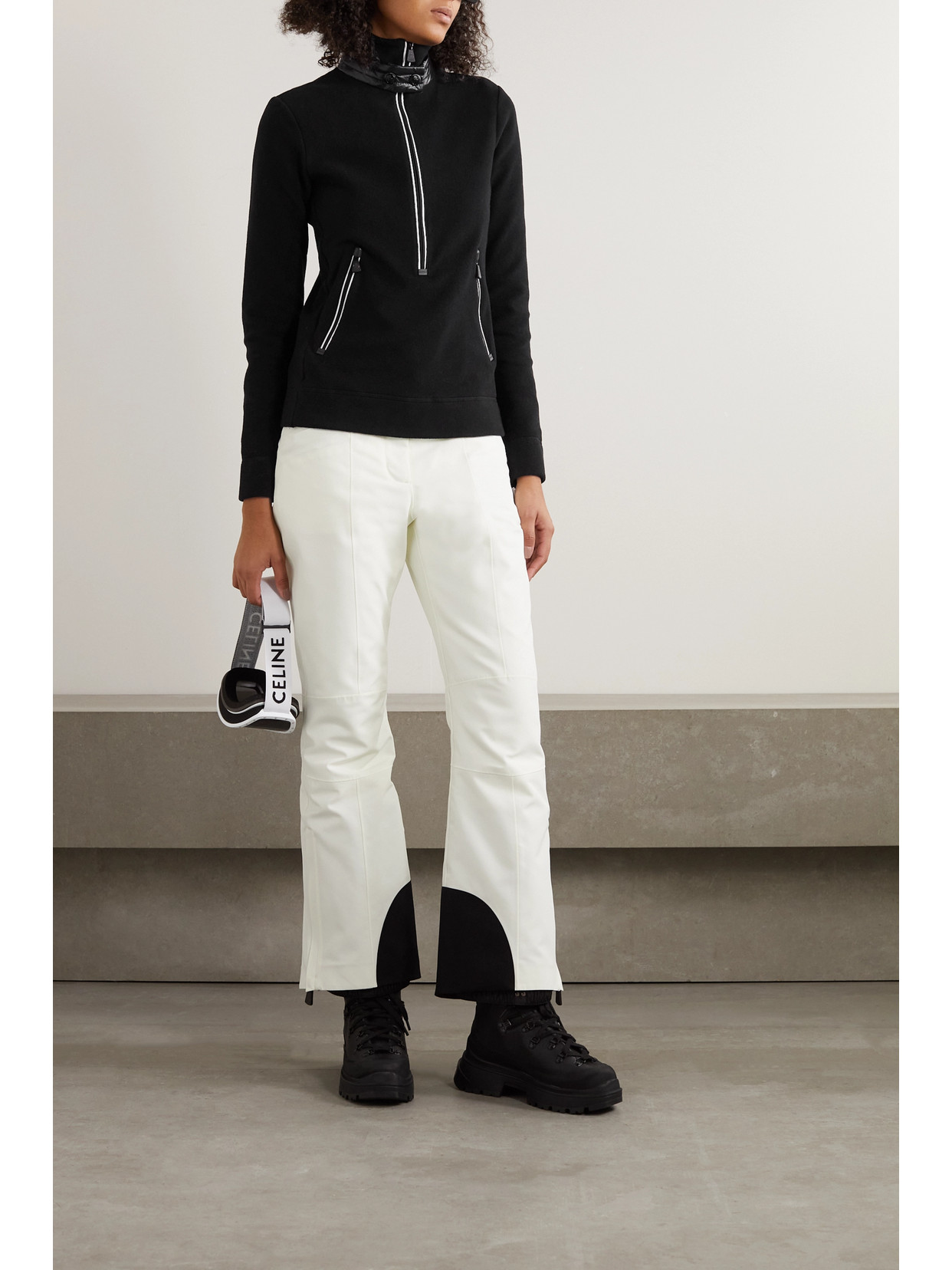 Moncler Grenoble Three-quarter Zip Fleece Insulator Sweater In Black