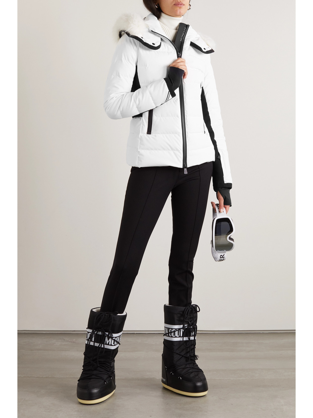 MONCLER LAMOURA HOODED FAUX FUR-TRIMMED QUILTED DOWN SKI JACKET