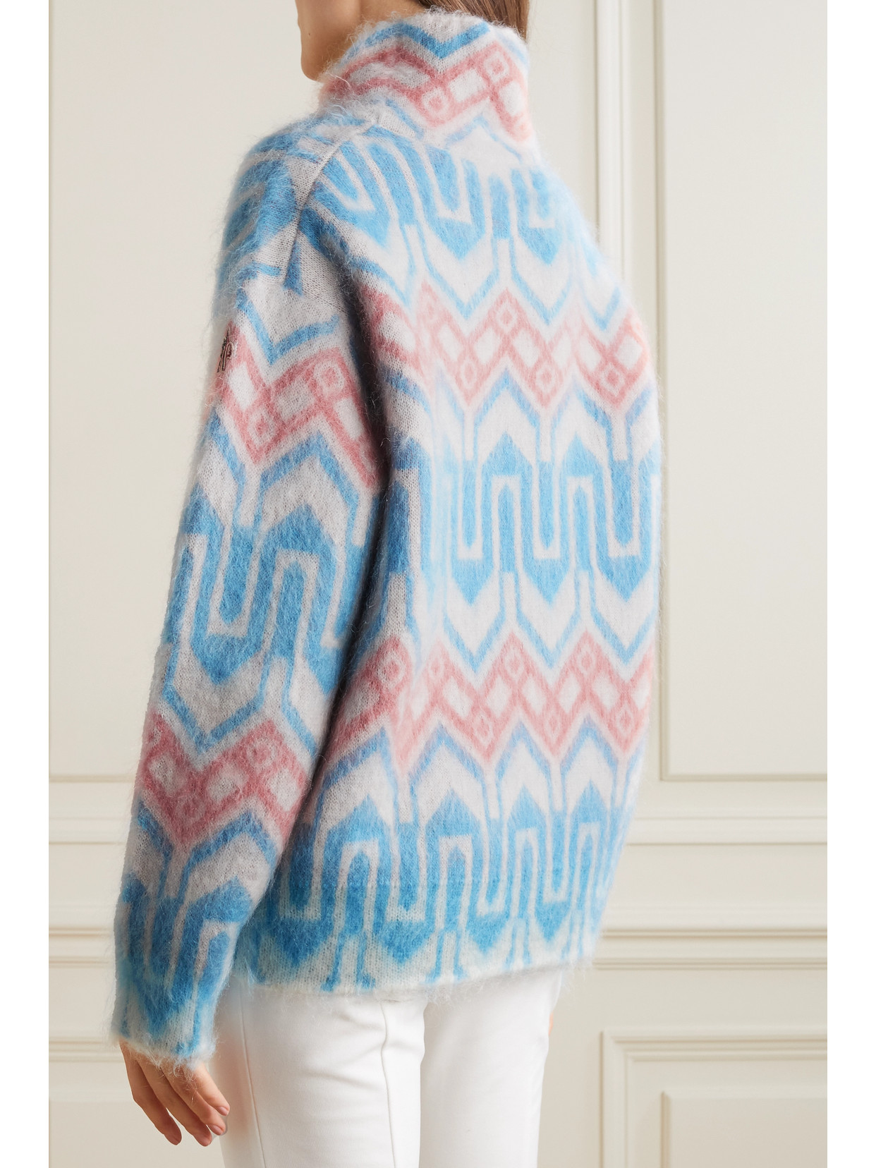 Shop Moncler Jacquard-knit Mohair-blend Turtleneck Sweater In Blue