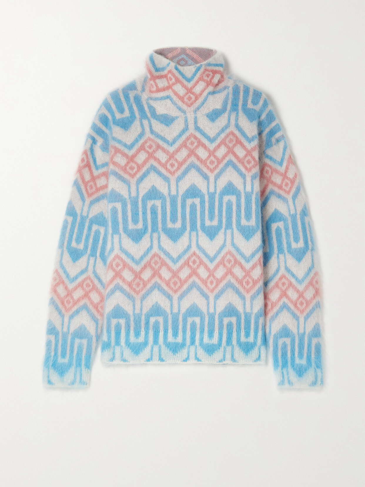 Moncler Jacquard-knit Mohair-blend Turtleneck Sweater In Blue