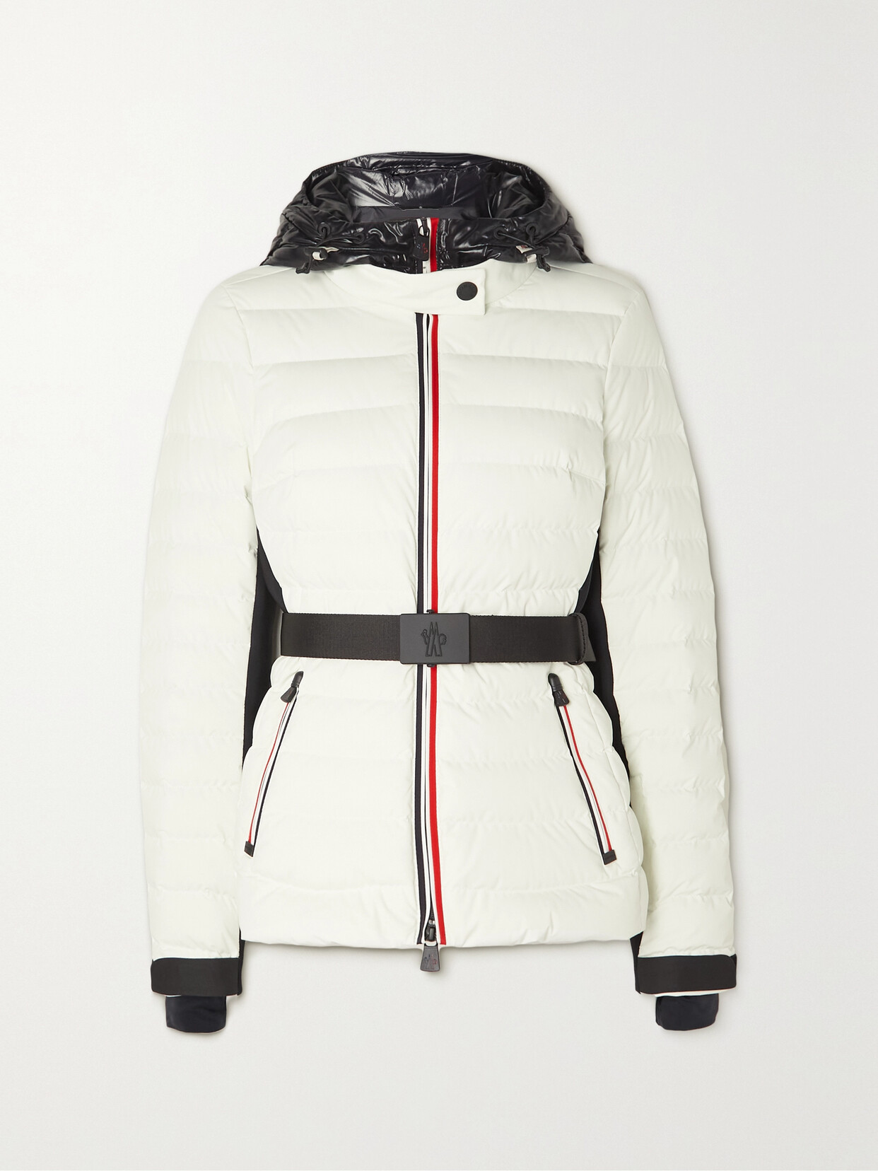 Shop Moncler Bruche Belted Two-tone Quilted Down Ski Jacket In White