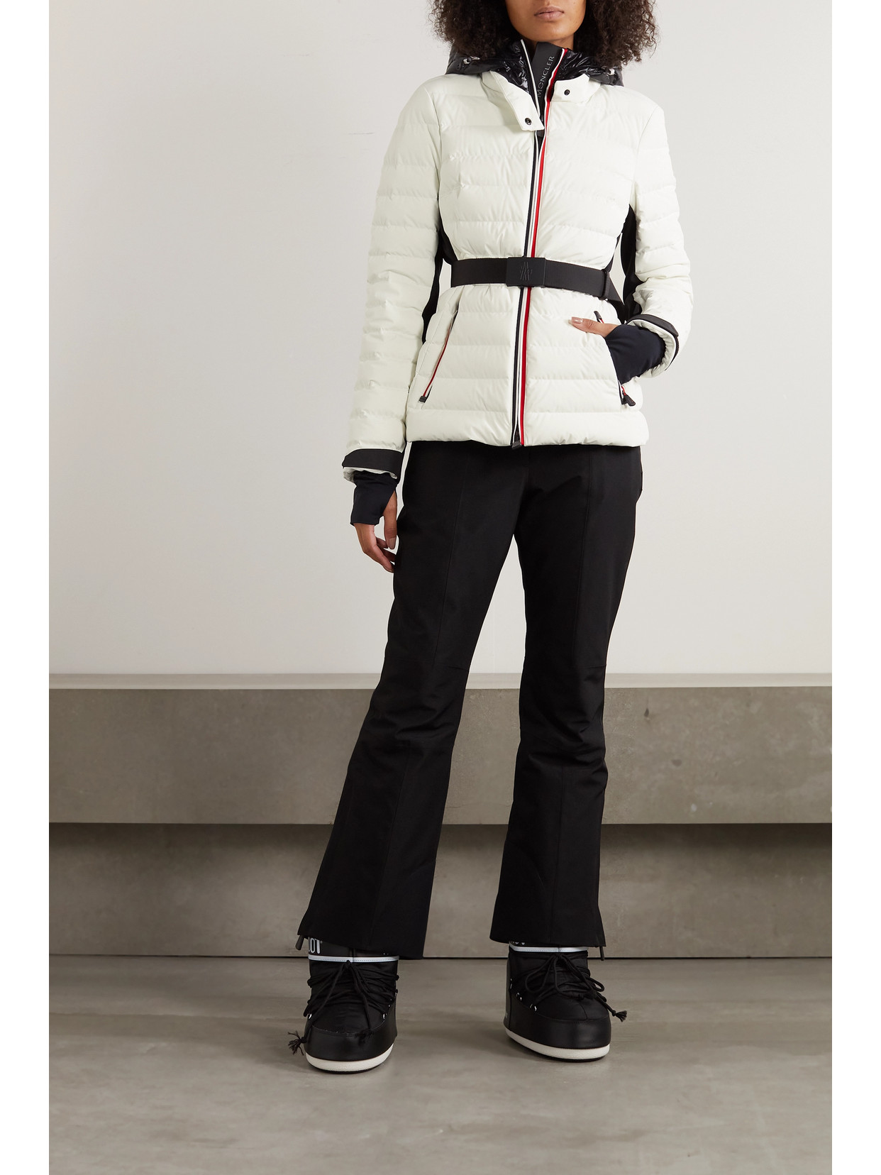 Shop Moncler Bruche Belted Two-tone Quilted Down Ski Jacket In White