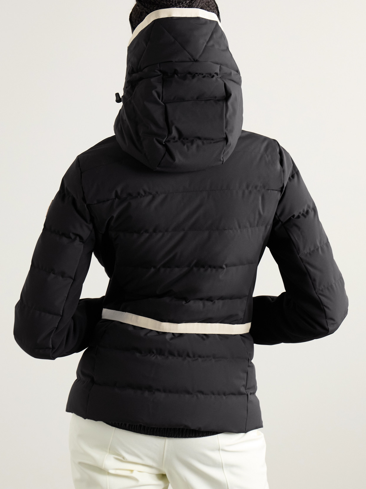 MONCLER LAMOURA HOODED GROSGRAIN-TRIMMED QUILTED DOWN SKI JACKET