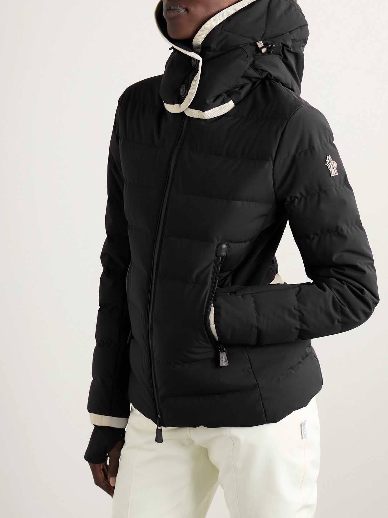 Shop Moncler Lamoura Hooded Grosgrain-trimmed Quilted Down Ski Jacket In Black