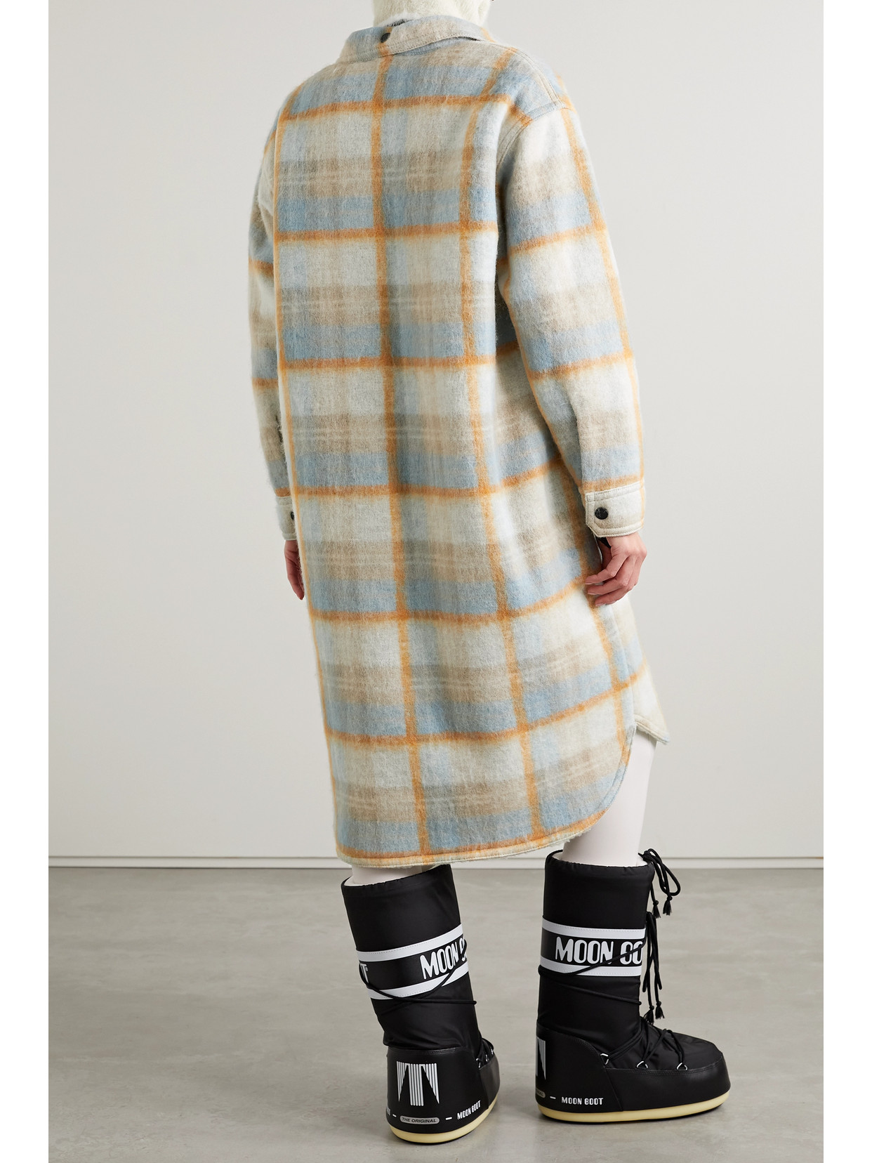 Shop Moncler Vanay Checked Brushed Wool-blend Felt Coat In Neutrals