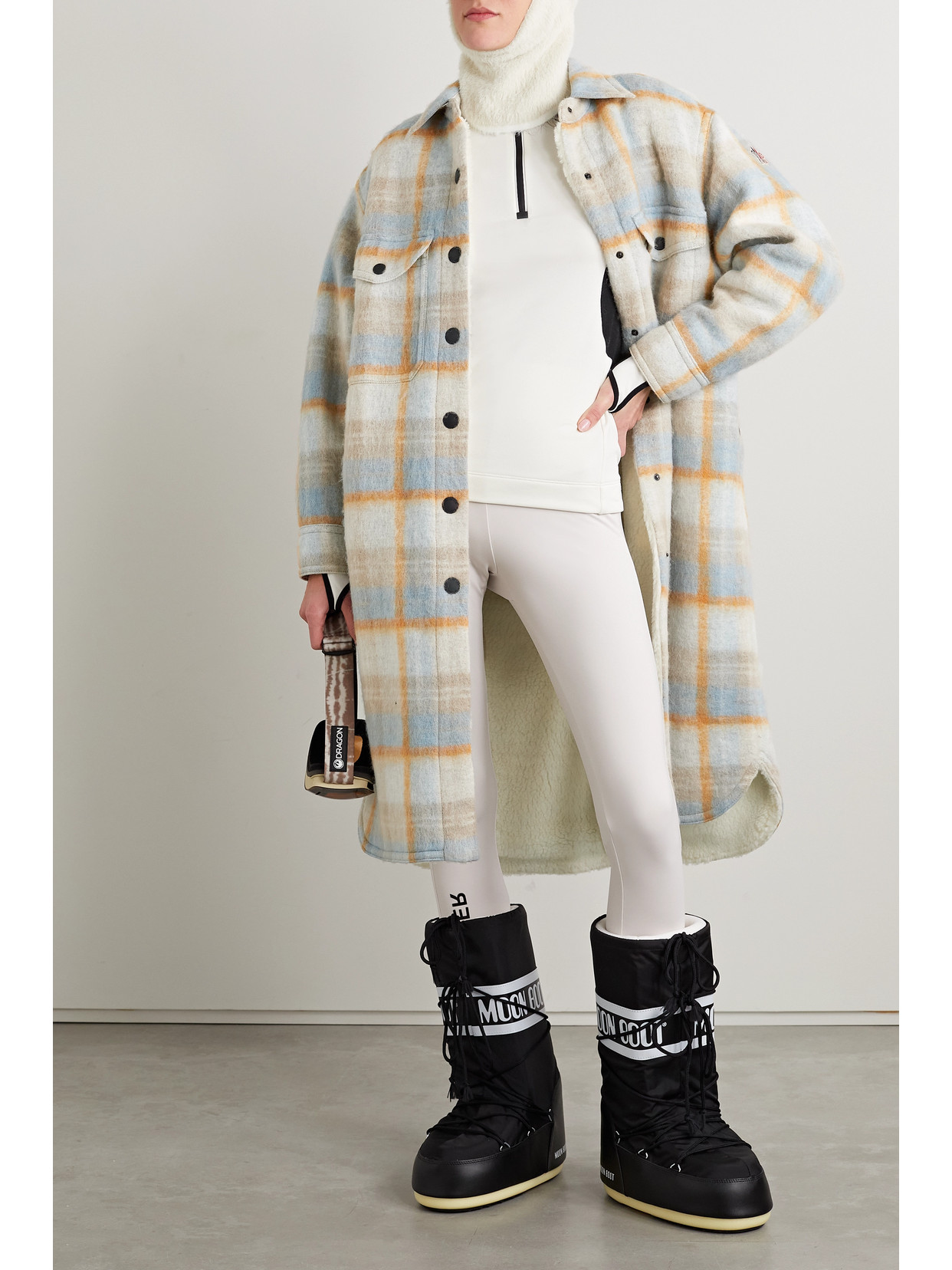 Shop Moncler Vanay Checked Brushed Wool-blend Felt Coat In Neutrals