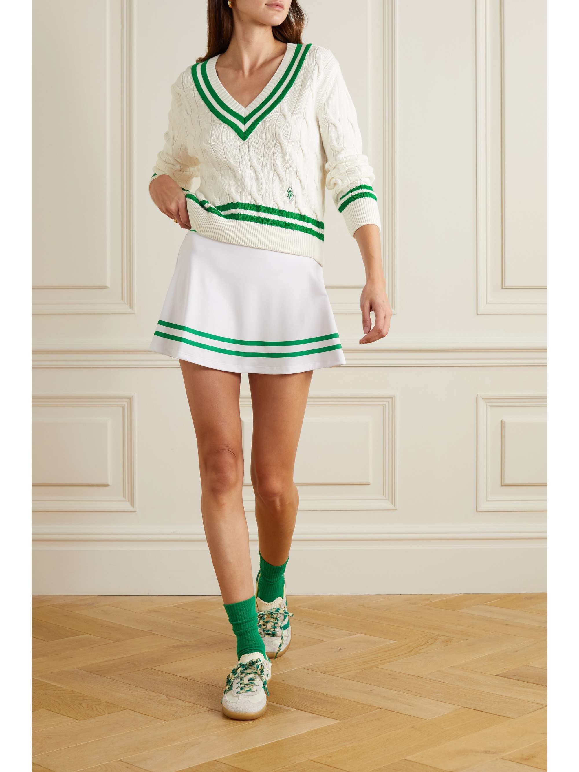 White Striped cable-knit cotton sweater 