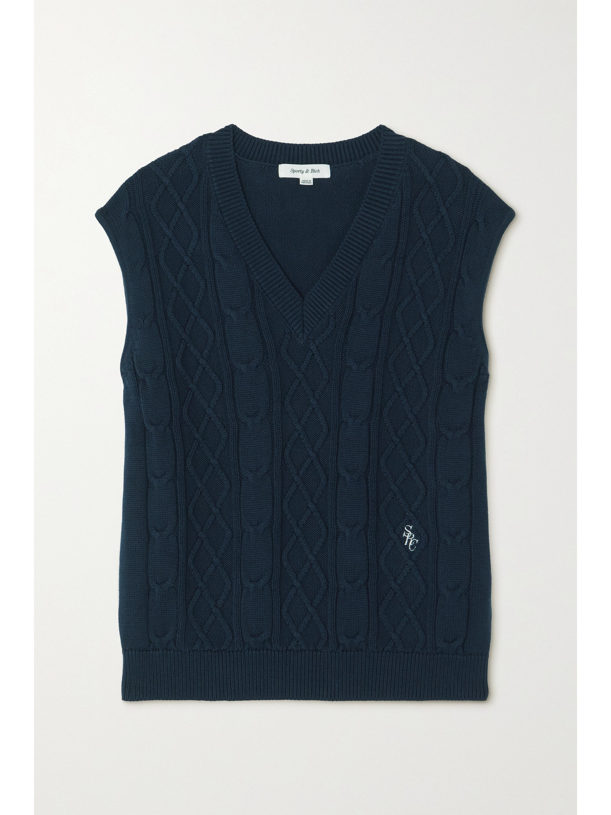 SPORTY AND RICH EMBROIDERED CABLE-KNIT COTTON VEST