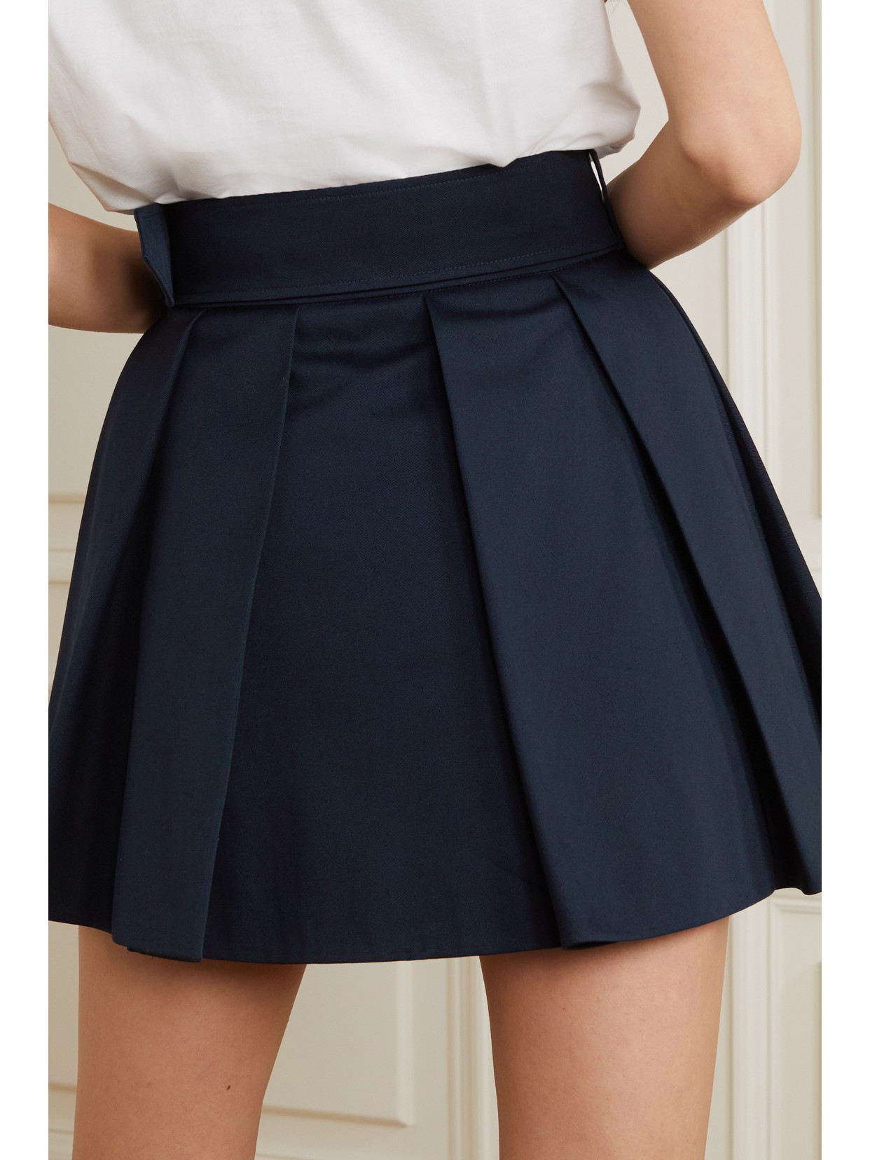 Belted Pleated Cotton-Twill Mini