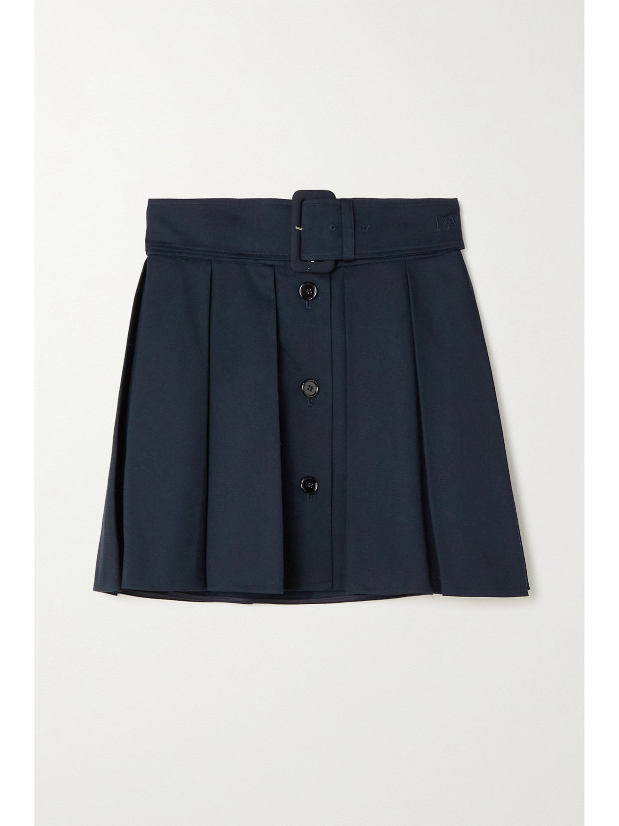 Patou Belted Pleated Cotton-twill Mini Skirt In Blue | ModeSens