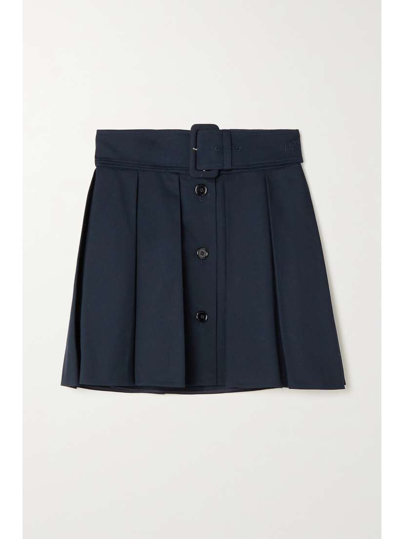 Patou Belted Pleated Cotton-twill Mini Skirt