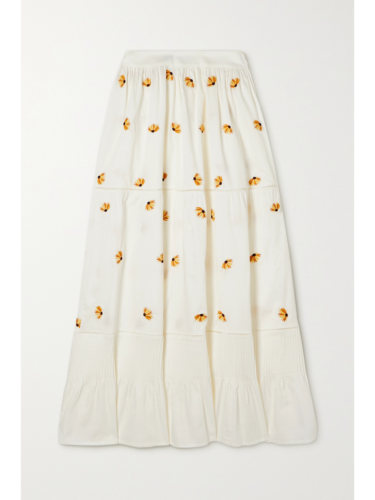 Lug Von Siga Ornella Tiered Embroidered Cotton-poplin Maxi Skirt In Off-white