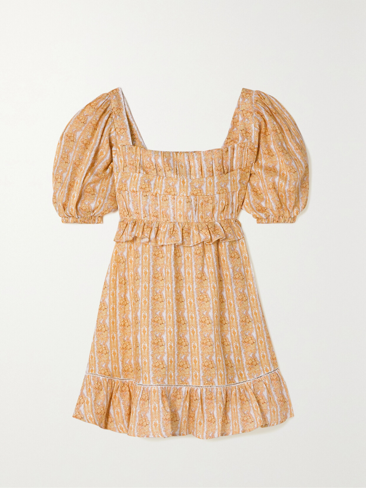 Lug Von Siga Leticia Ruffled Printed Linen Mini Dress In Yellow
