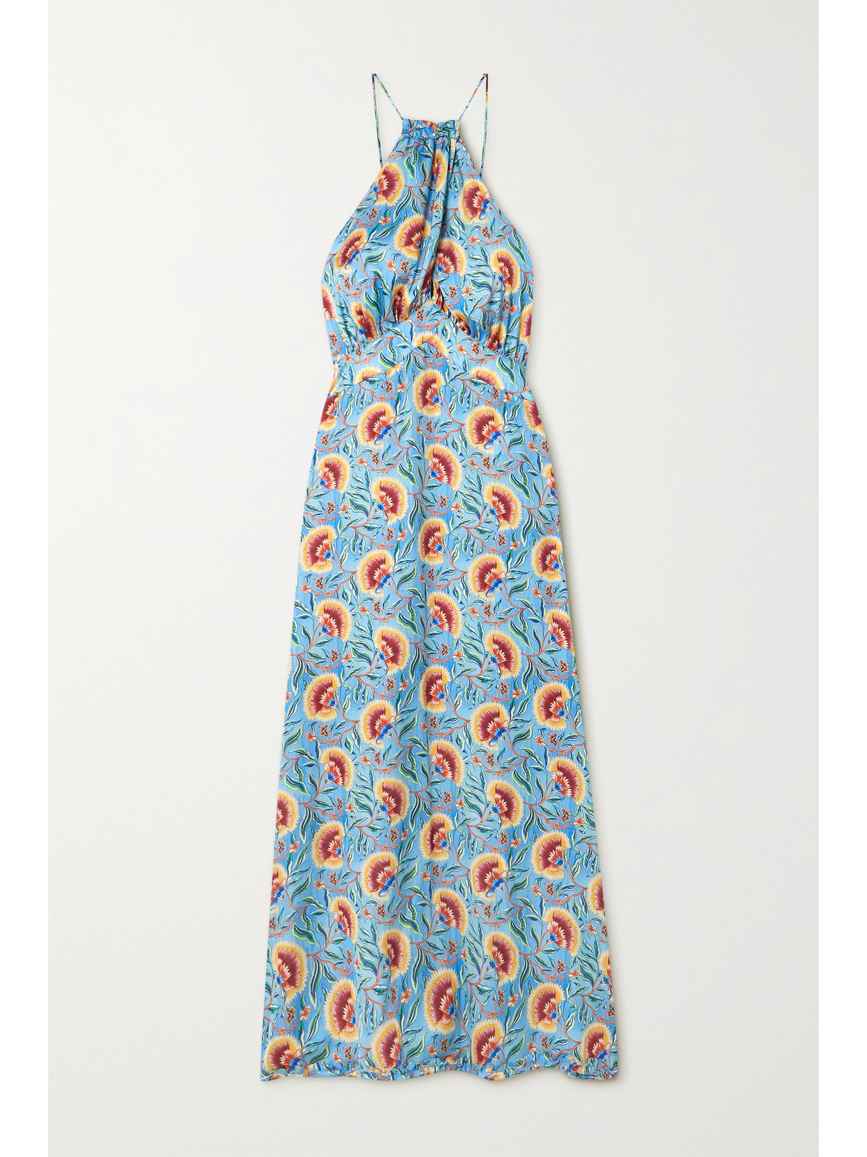 Rabanne Ruffled Floral-print Satin Maxi Dress - Blue