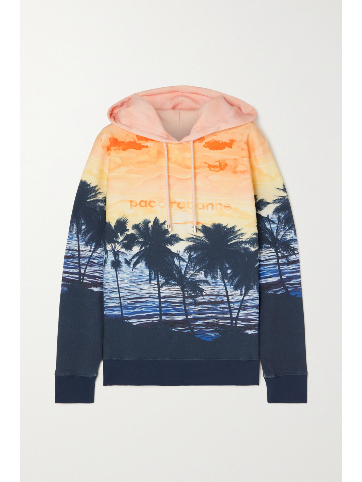 Rabanne Printed Organic Cotton-jersey Hoodie In Blue