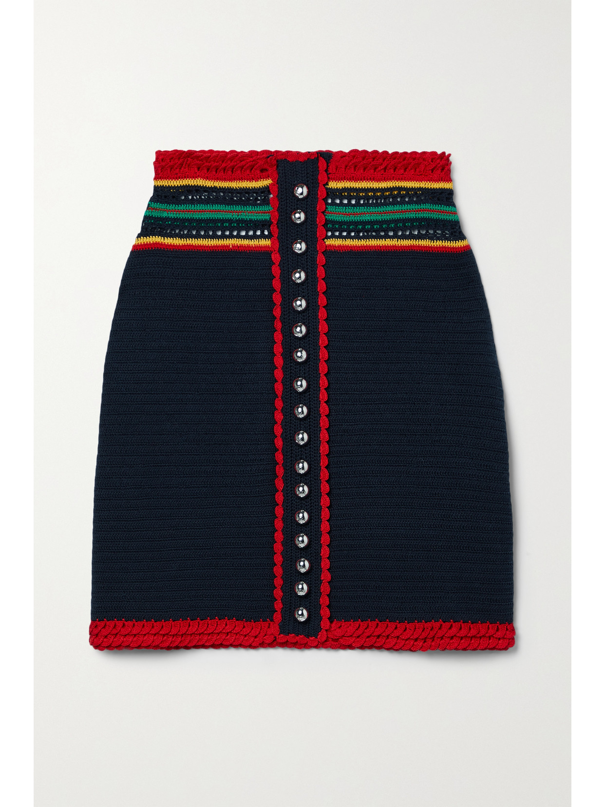 Shop Rabanne Crocheted Cotton Mini Skirt In Blue