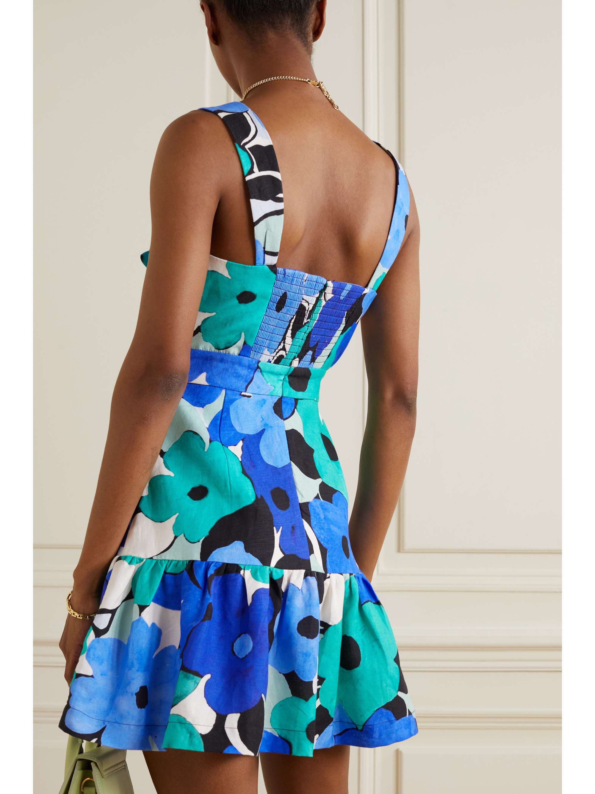 REBECCA VALLANCE Puglia cutout floral-print linen-blend mini dress