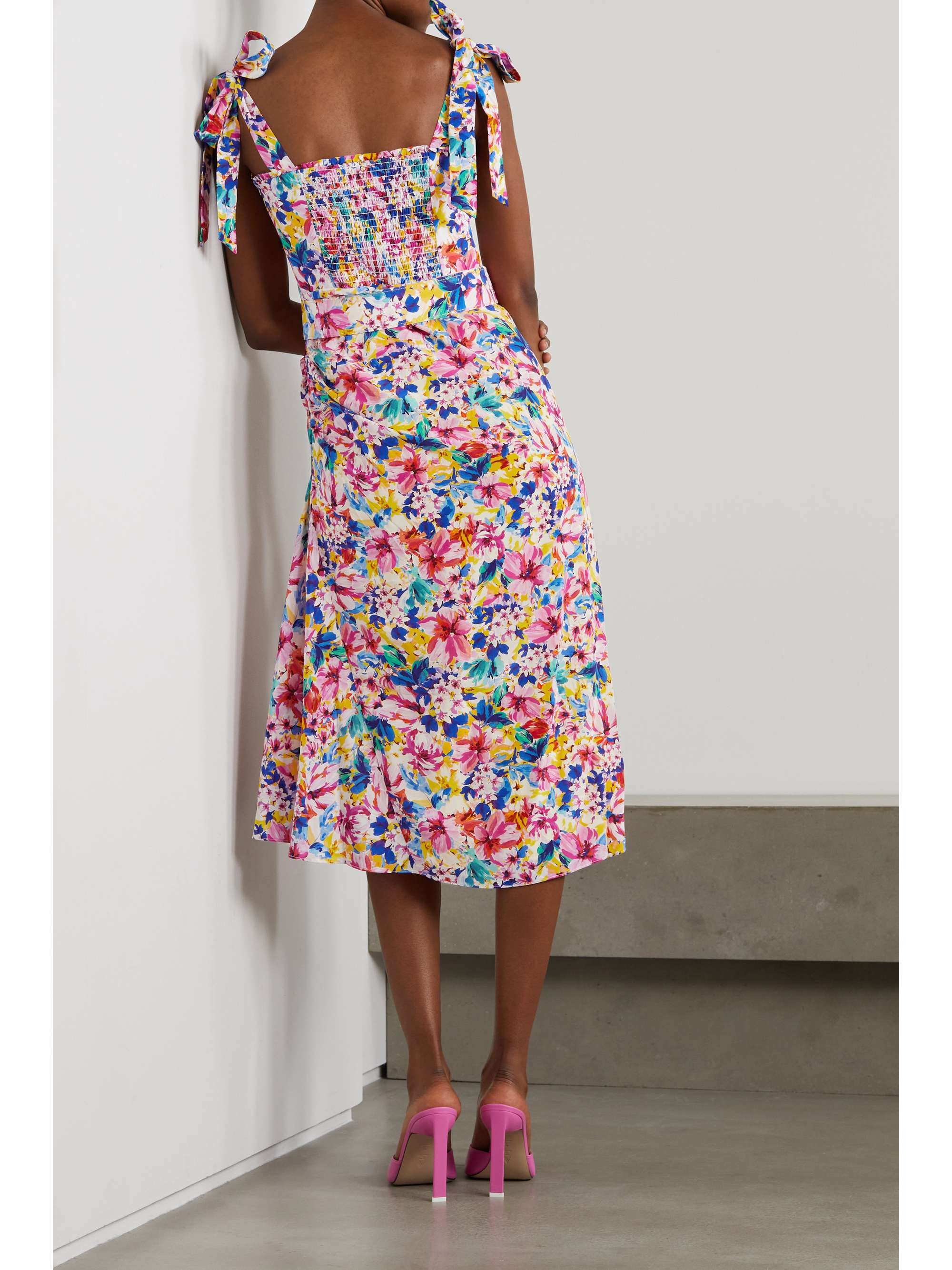 REBECCA VALLANCE Miami Squeeze belted floral-print silk crepe de chine midi dress
