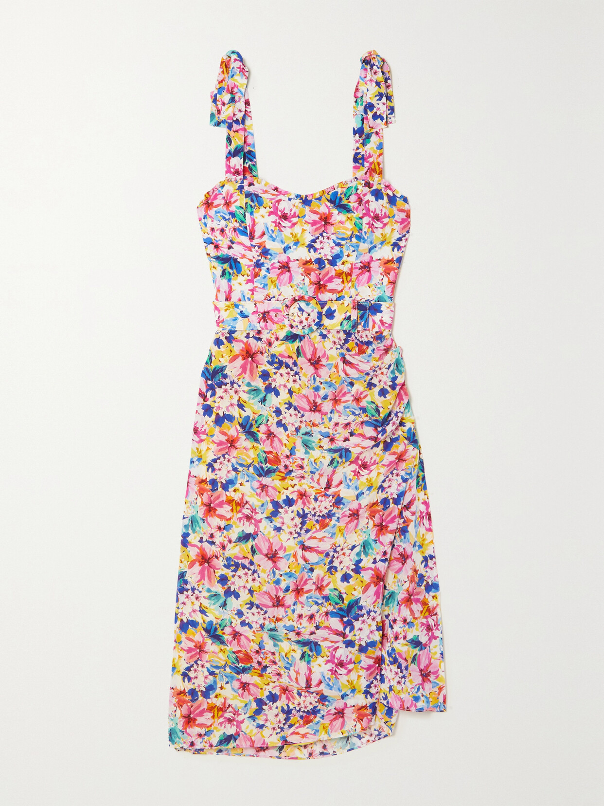Rebecca Vallance Miami Squeeze Belted Floral-print Silk Crepe De Chine Midi Dress