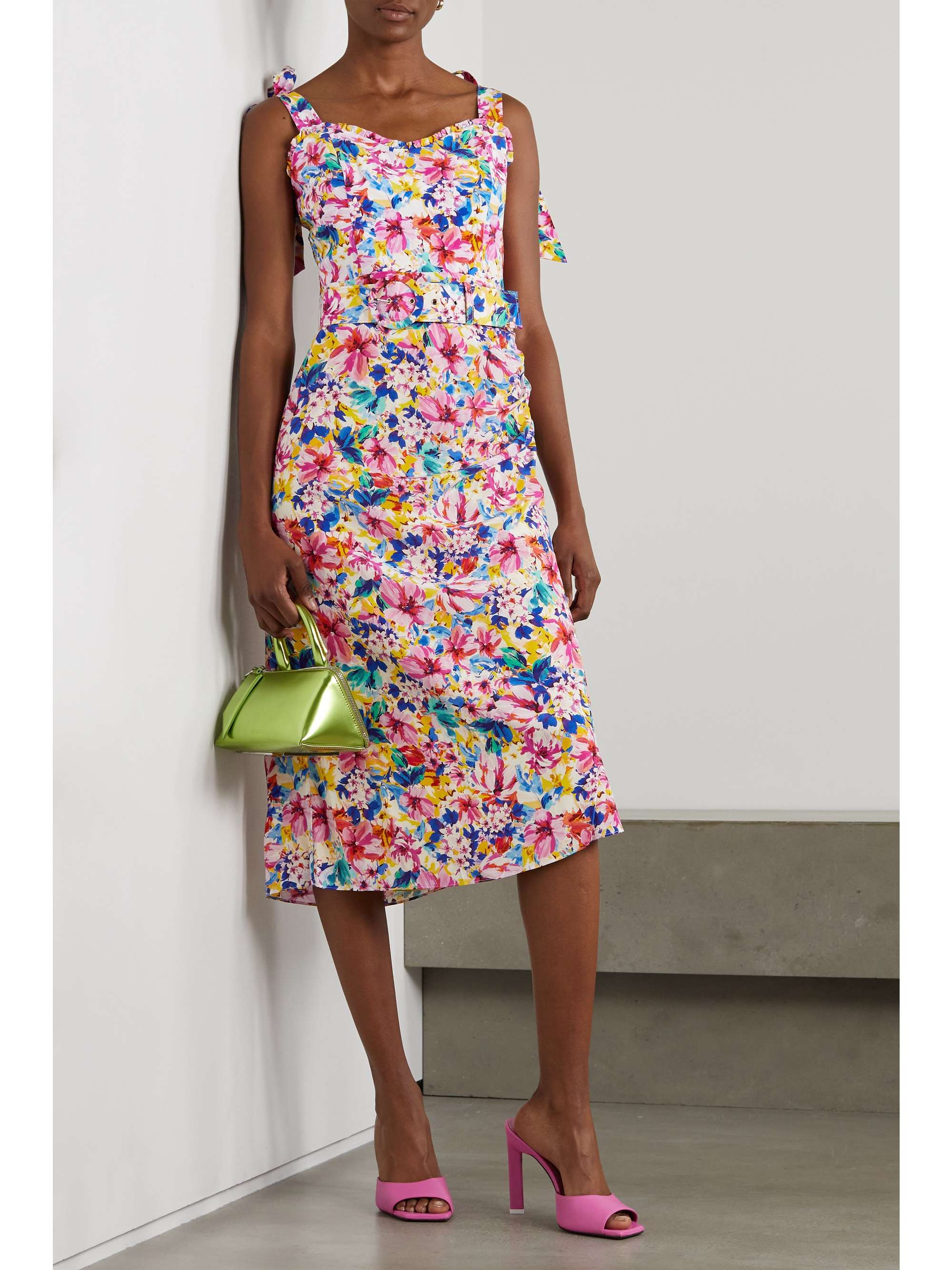 REBECCA VALLANCE Miami Squeeze belted floral-print silk crepe de chine midi dress